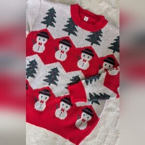 Red White Snowman Sweater Sz M Xmas Tree Ugly Christmas Long Sleeve Holidays